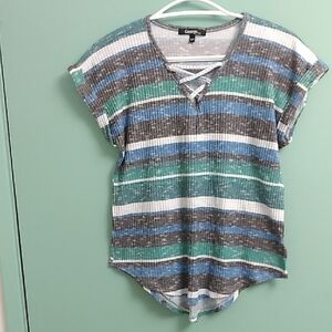 George Striped Short Sleeve Top - Green, Blue, Black